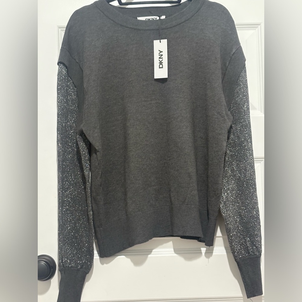 NWT DKNY Charcoal Elevated Knit Crewneck Sweatshirt